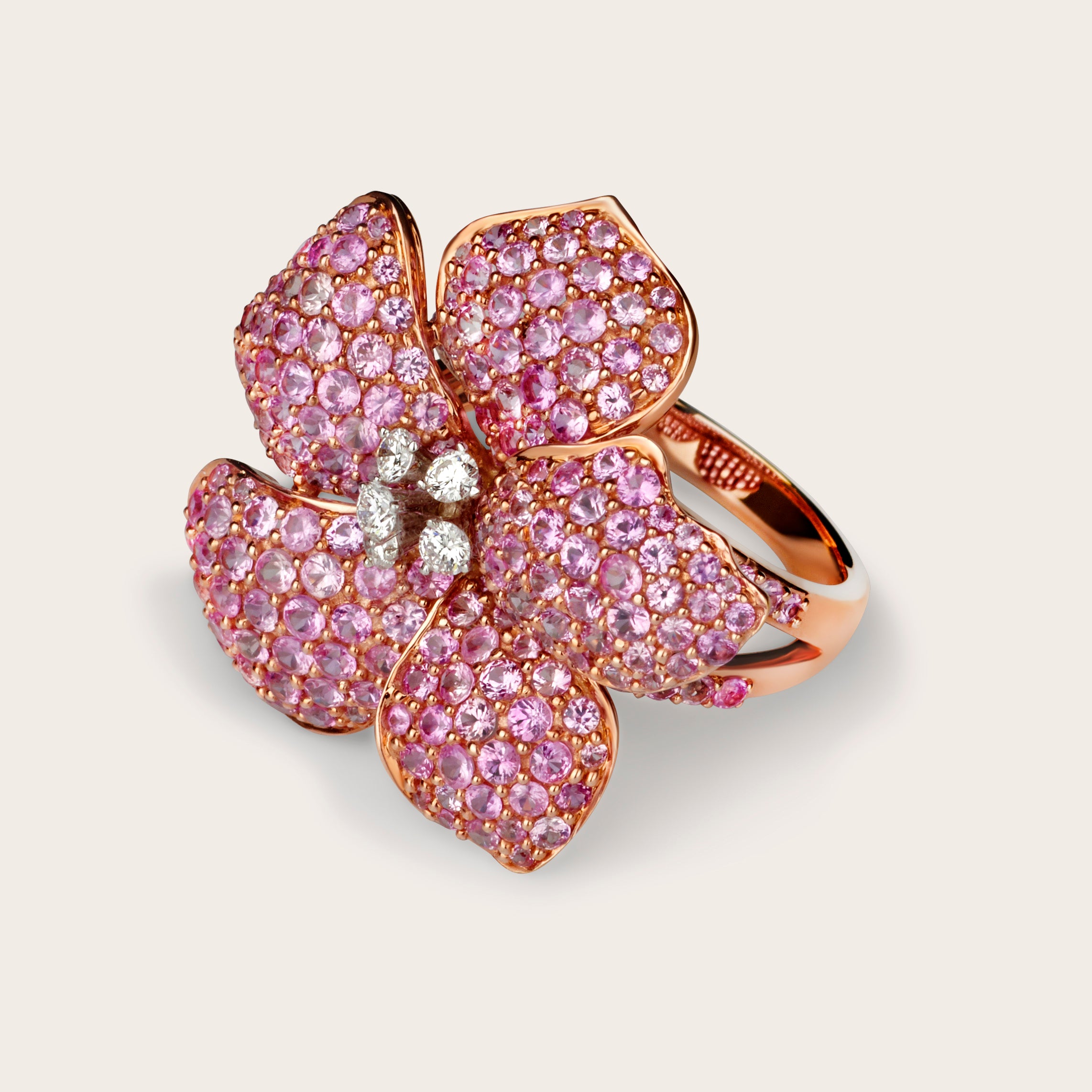 Pink Gold Pink Sapphire Flower Ring of 18kt Gold