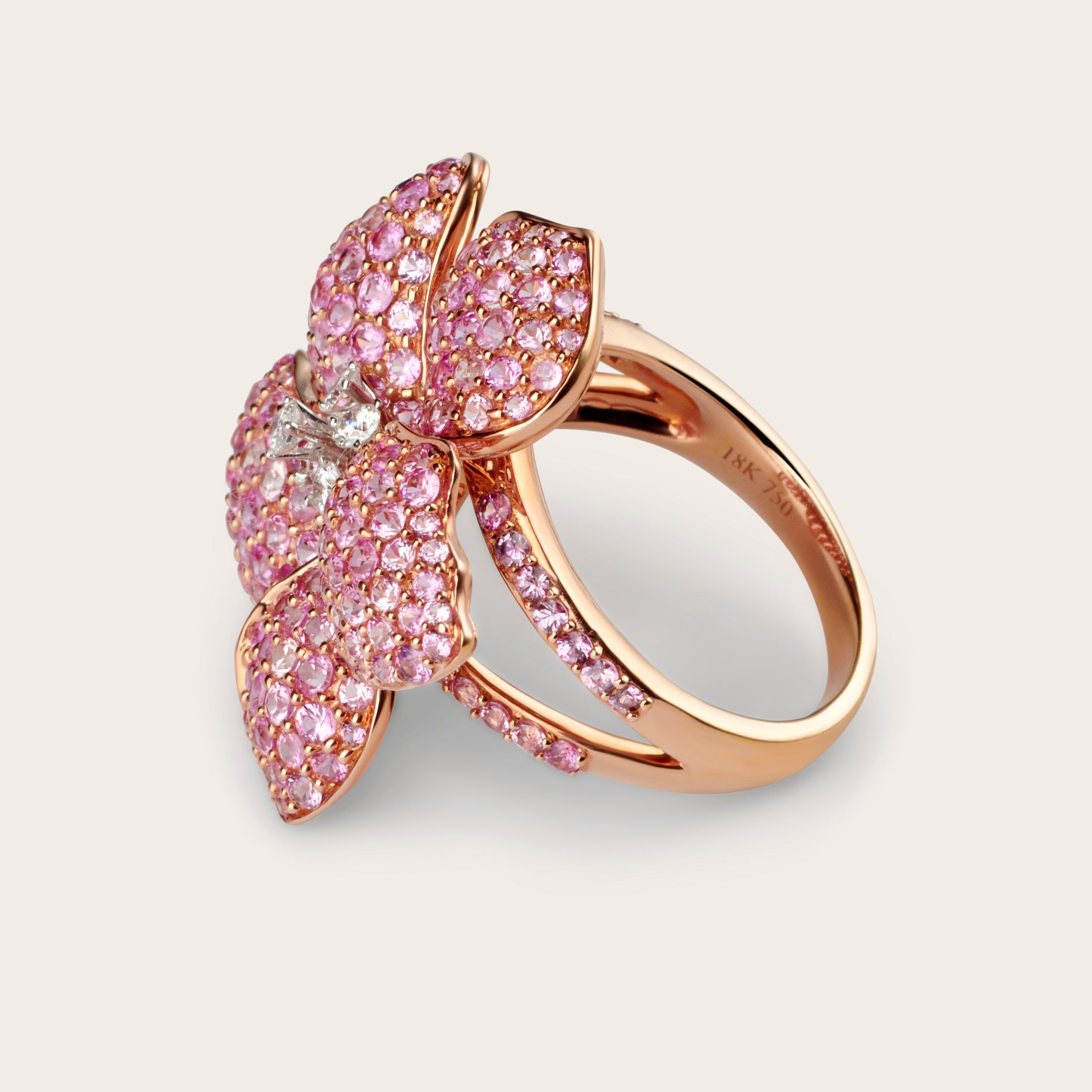 Pink Gold Pink Sapphire Flower Ring of 18kt Gold