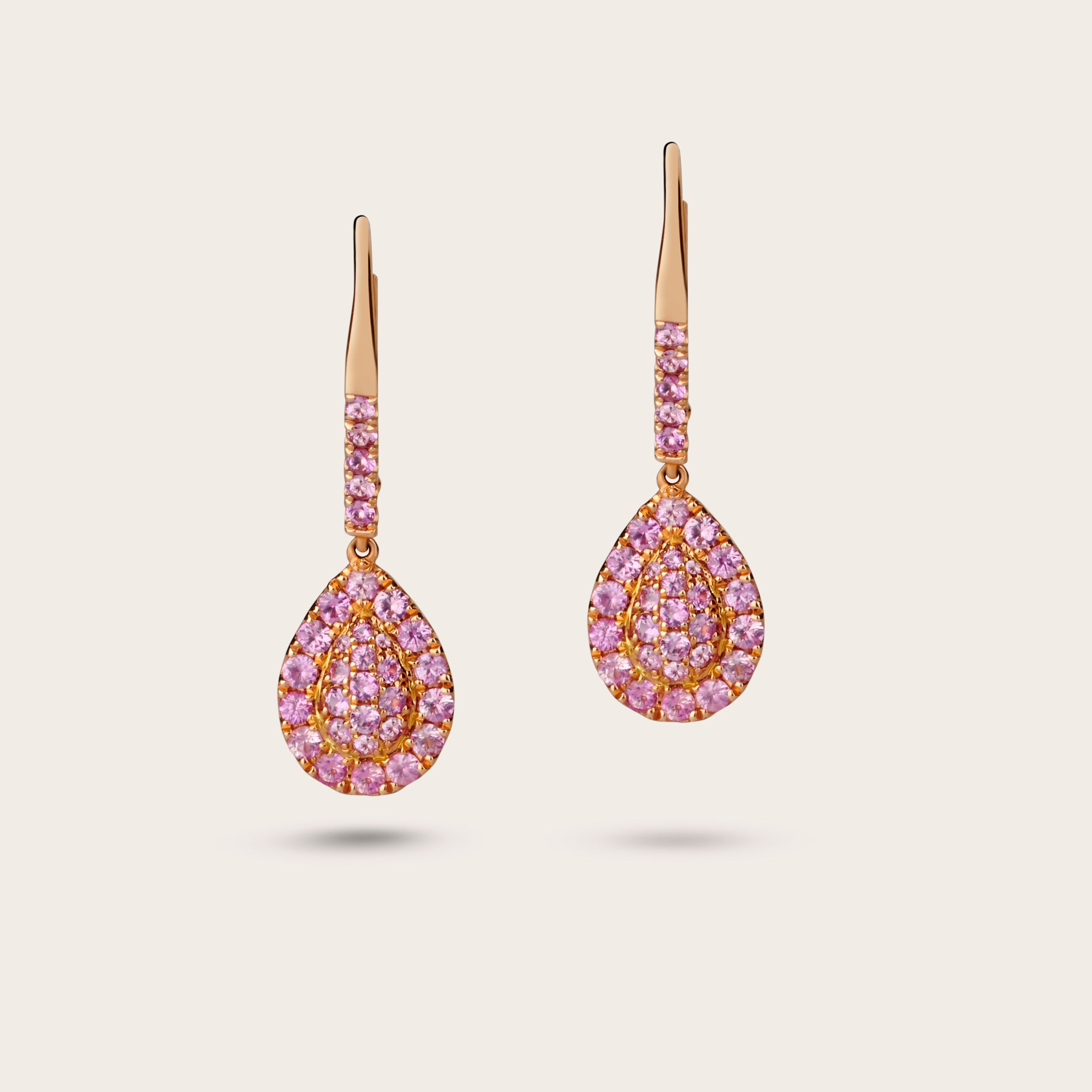 Drop Pink Sapphire Earrings of 18kt gold